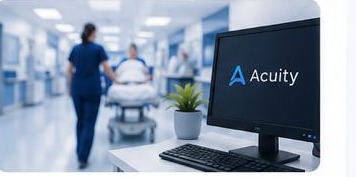 Emergency department corridor with an Acuity workstation in the foreground